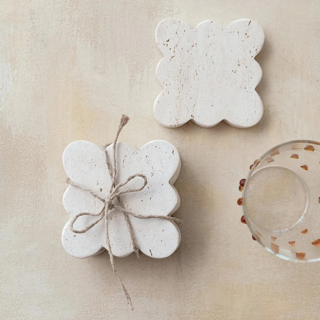 Scalloped Travertine Coasters, Set of 4 | Pepper + Vetiver