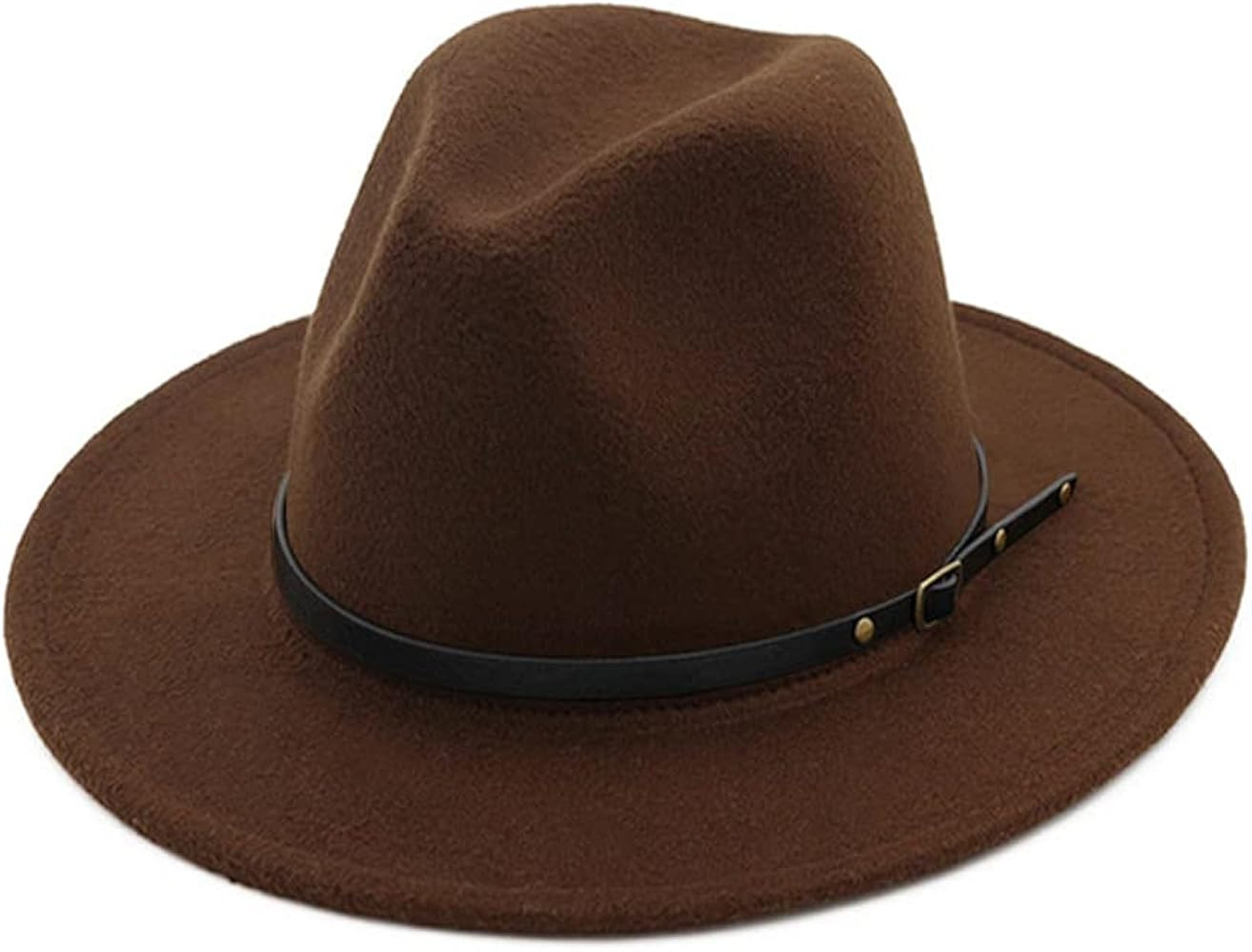 HUDANHUWEI Women's Classic Wide Brim Fedora Hat with Belt Buckle Felt Panama Hat | Amazon (US)