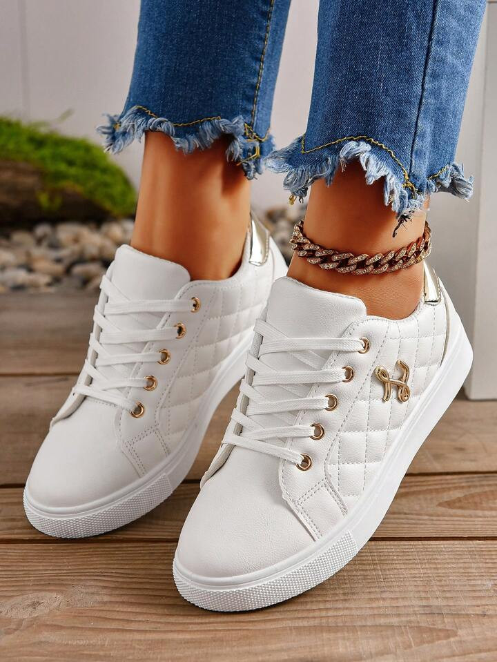 Spring/Summer/Autumn White Lace-Up Versatile Lightweight Shoes - Soft Bottom Sports Shoes - All-Match Casual Shoes - Student Shoes - Uncommon Personality - Women's Flat Shoes, Shoes For Women | SHEIN