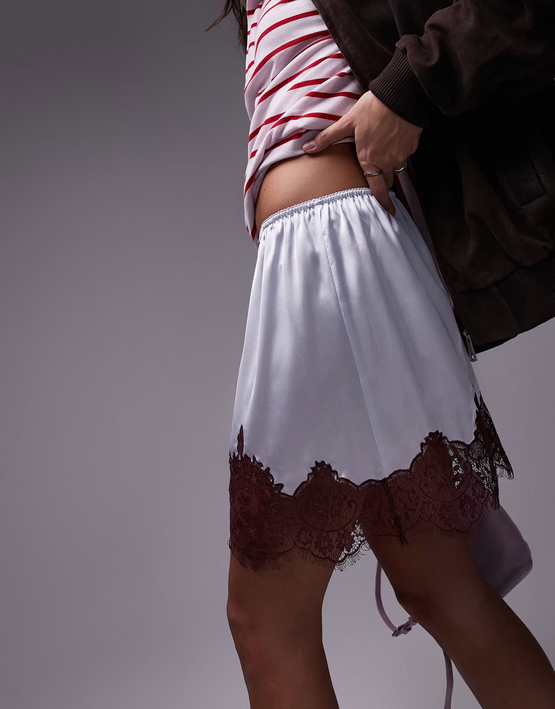 Topshop satin lace petticoat in silver blue with burgundy lace | ASOS | ASOS (Global)