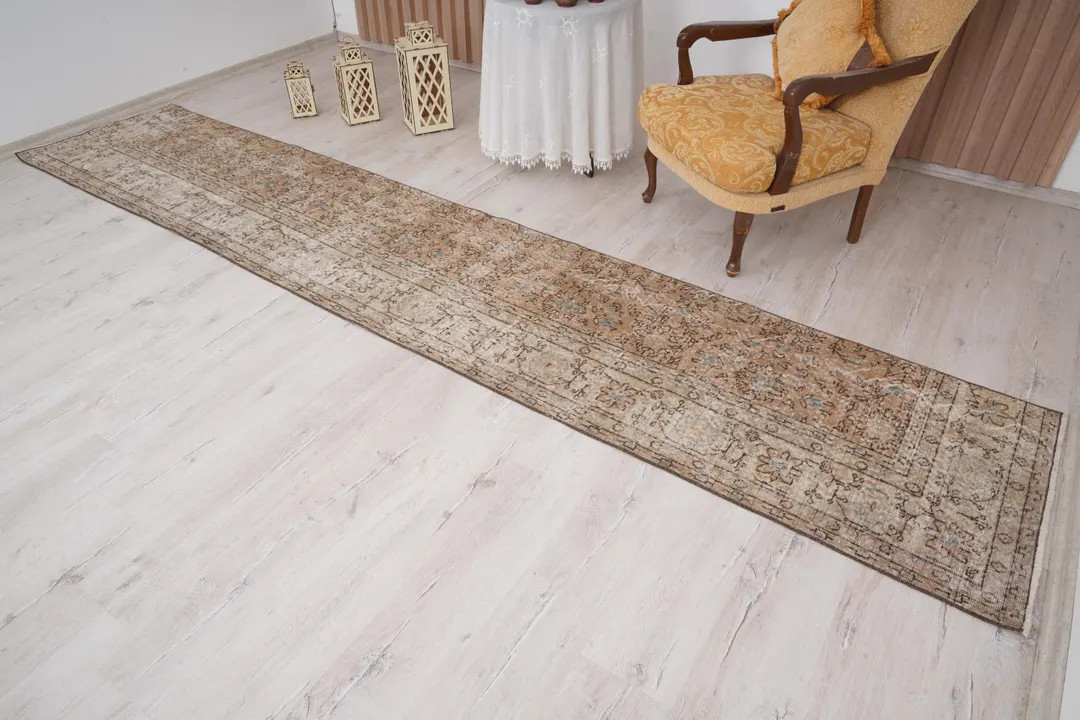 Vintage Oushak Wool Runner Rug: Faded Turkish Hallway Carpet (2x13) | Etsy (US)