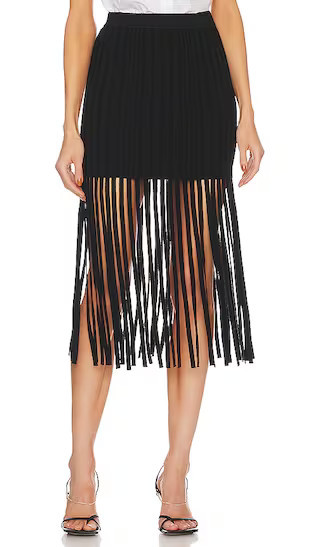 Rib Fringe Midi Skirt in Black | Revolve Clothing (Global)