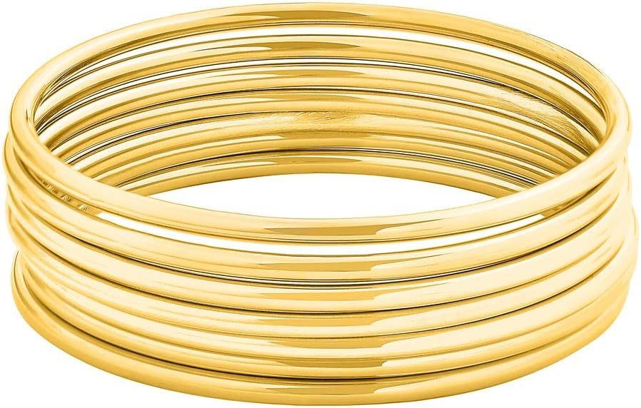 Edforce Stainless Steel Glossy Thin Round Bangle Bracelet Set for Women, Set of 7 | Amazon (US)