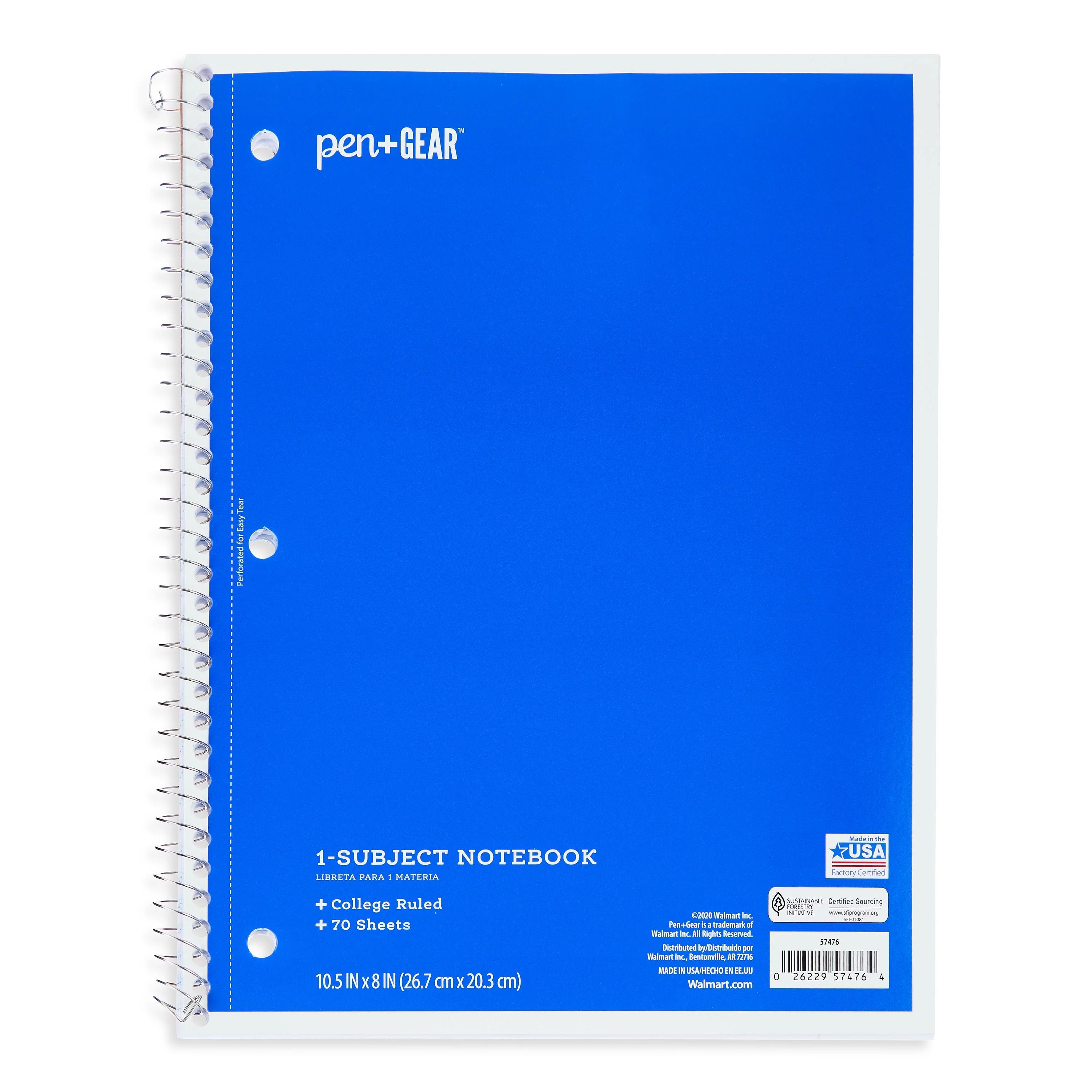Pen+Gear 1-Subject Notebook, College Ruled, Blue, 70 Sheets | Walmart (US)