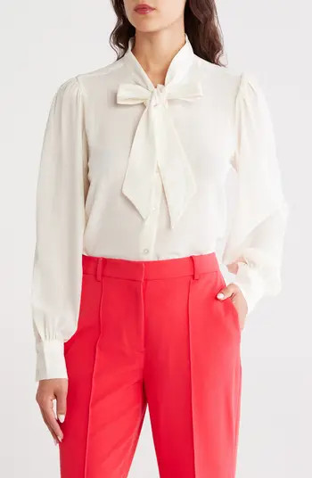 DKNY Tie Neck Long Sleeve Button-Up Top | Nordstromrack | Nordstrom Rack