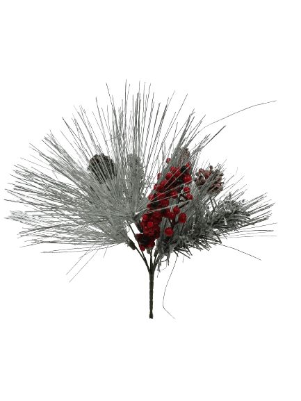 Mainstays 18" Frosted Red Berry Pinecone Artificial Flower Bush | Walmart (US)