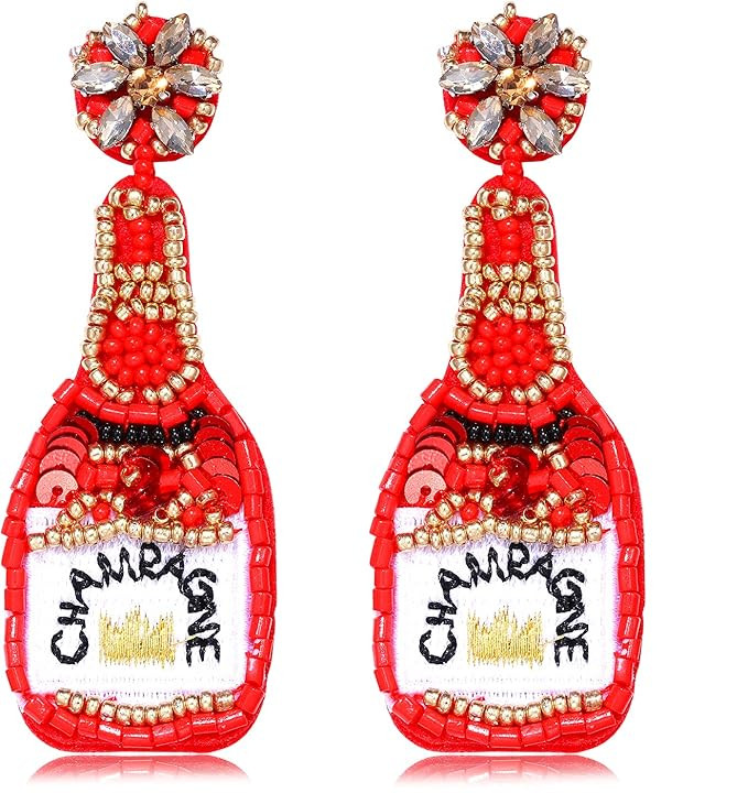 Beaded Champagne Bottle Earrings for Women Handmade Bead Champagne Drop Dangle Earring Statement ... | Amazon (US)
