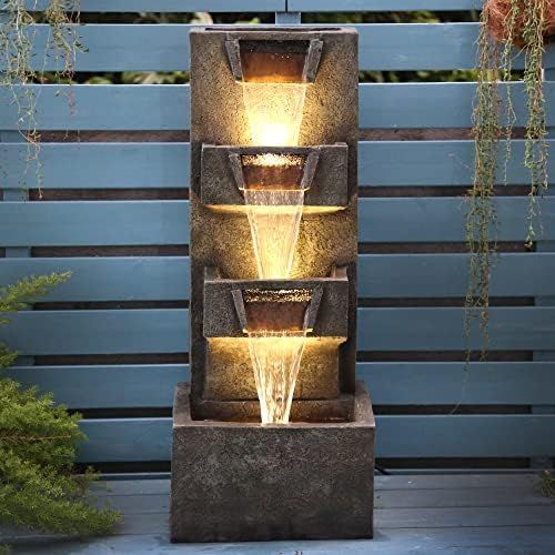 33”H Garden Fountain Outdoor Clearance with LED Lights and Pump – Indoor Modern Cascading Floor-Stan | Amazon (US)