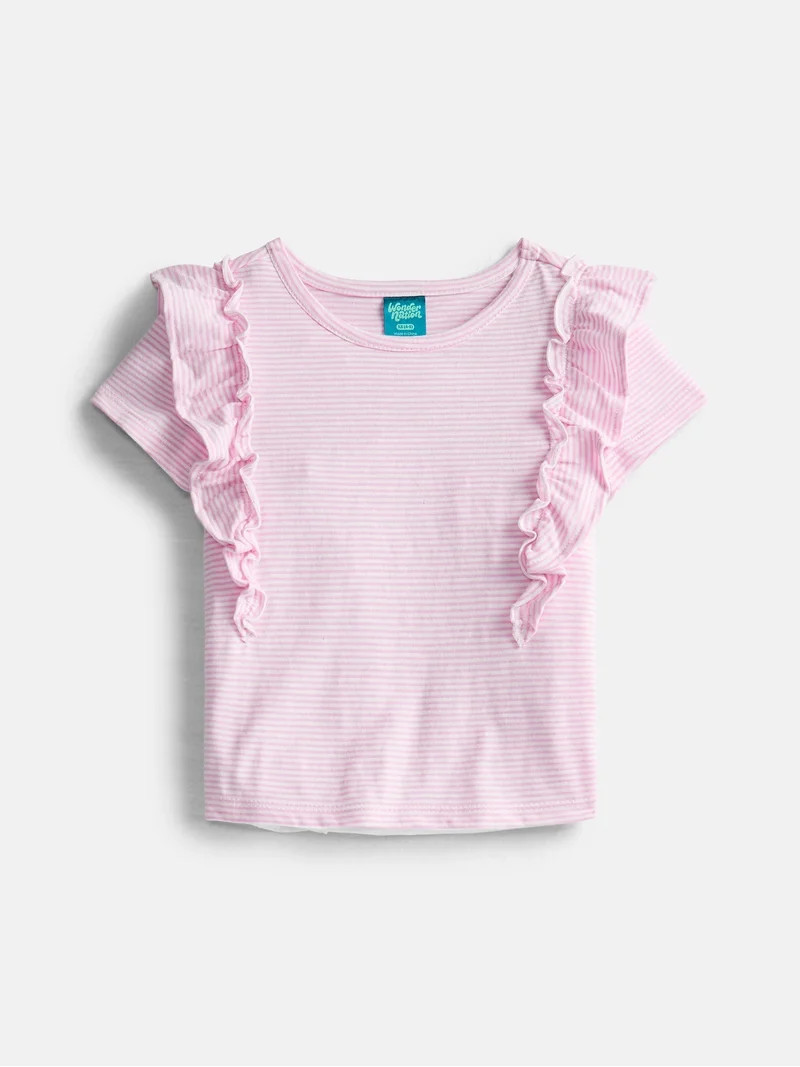 Wonder Nation Girls Cotton Top with Ruffle Sleeves, Sizes 4-18 & Plus | Walmart (US)