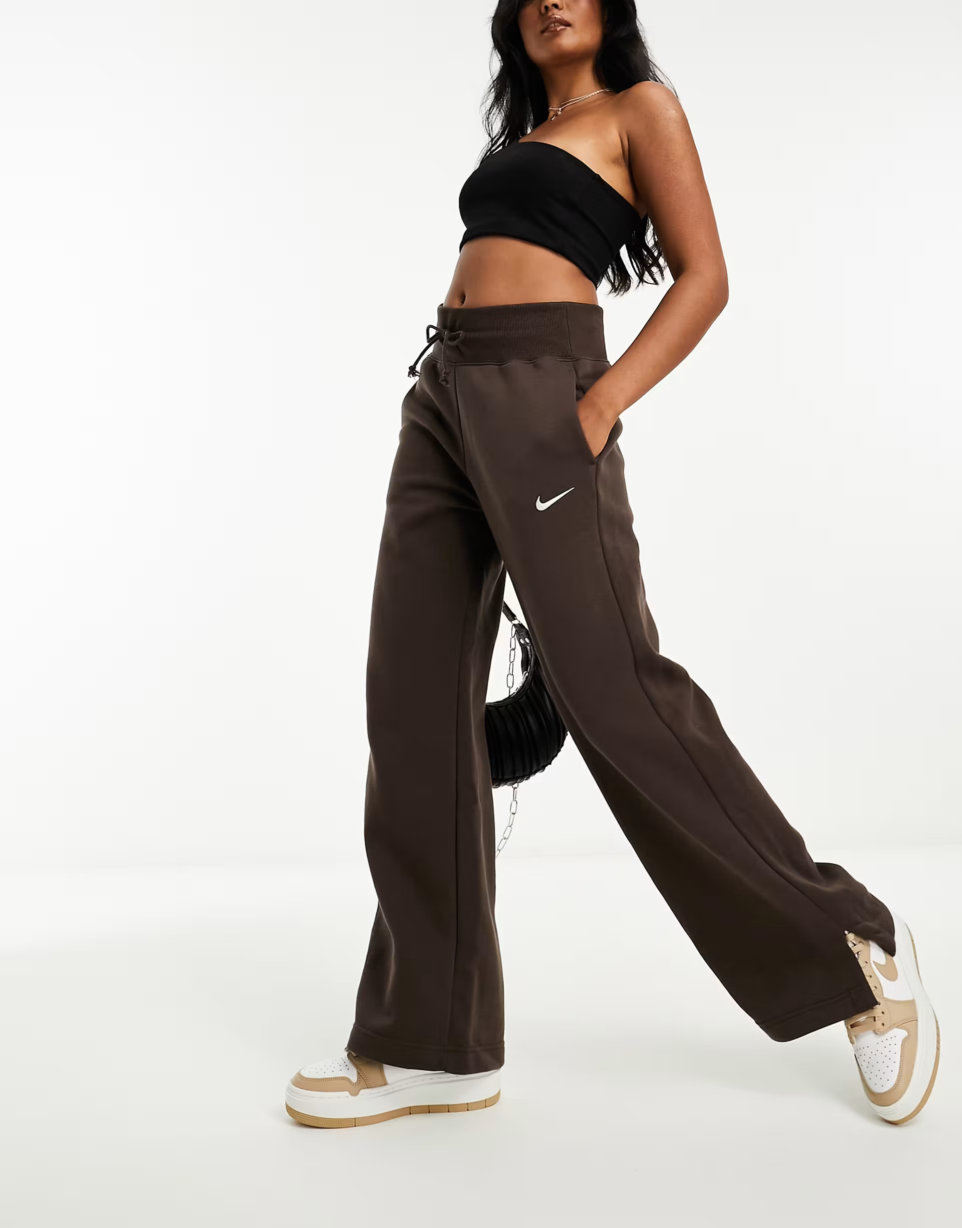 Nike Phoenix Fleece wide leg sweatpants in brown | ASOS (Global)