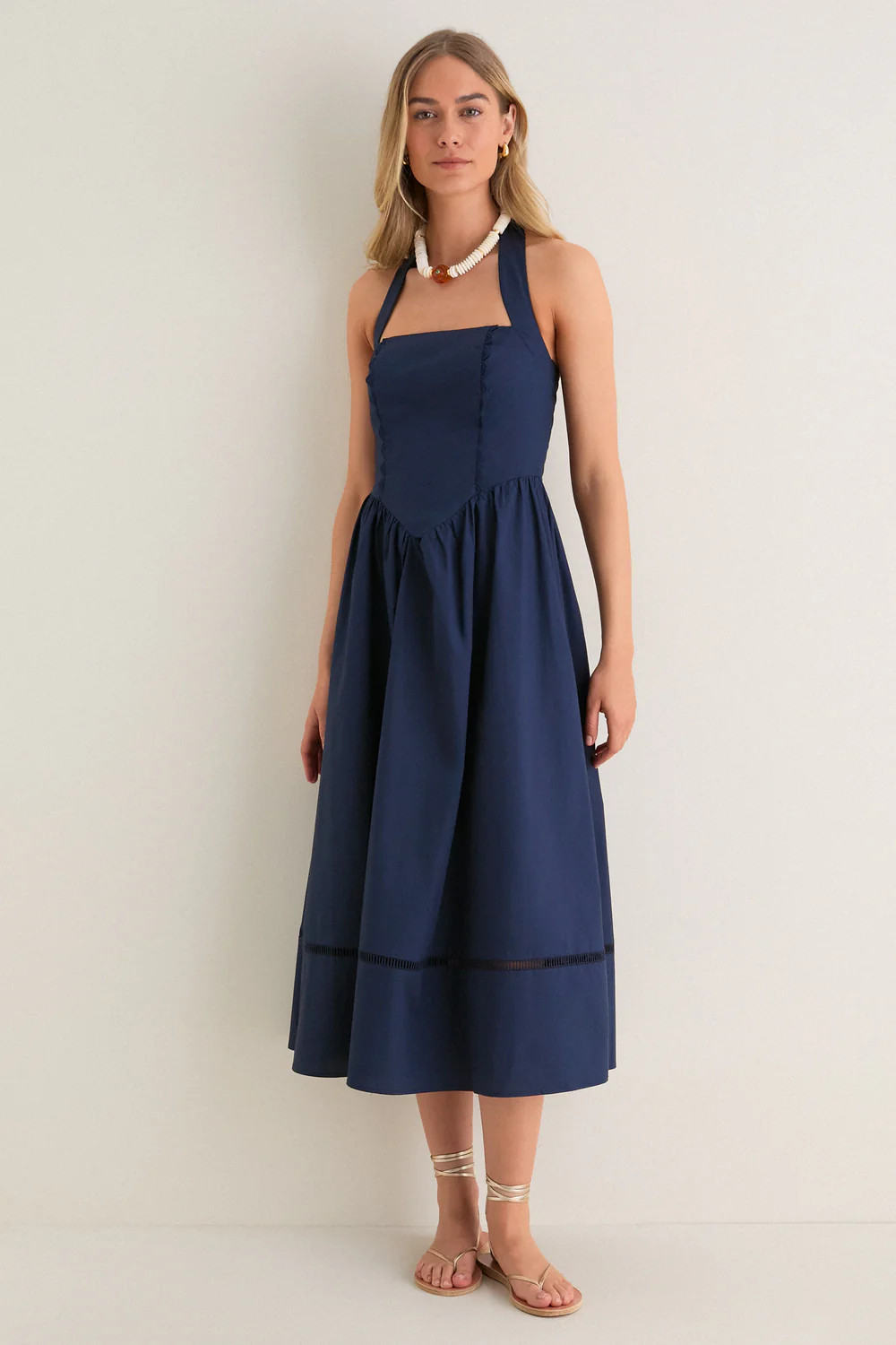 Navy Square Neck Halter Midi Dress | Tuckernuck (US)