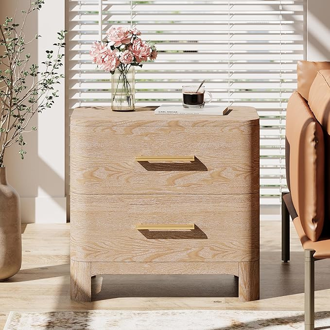 Christopher Knight Home Egbert Modern Nightstand with Drawers, Wooden Small Night Stand with Roun... | Amazon (US)