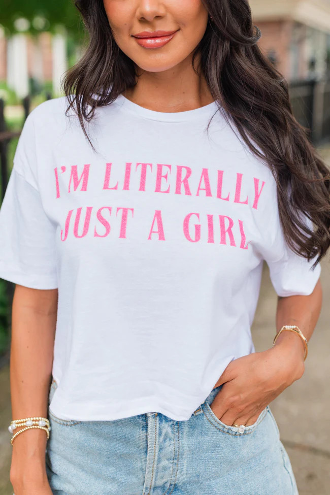 I'm Literally Just A Girl White Boxy Graphic Tee | Pink Lily
