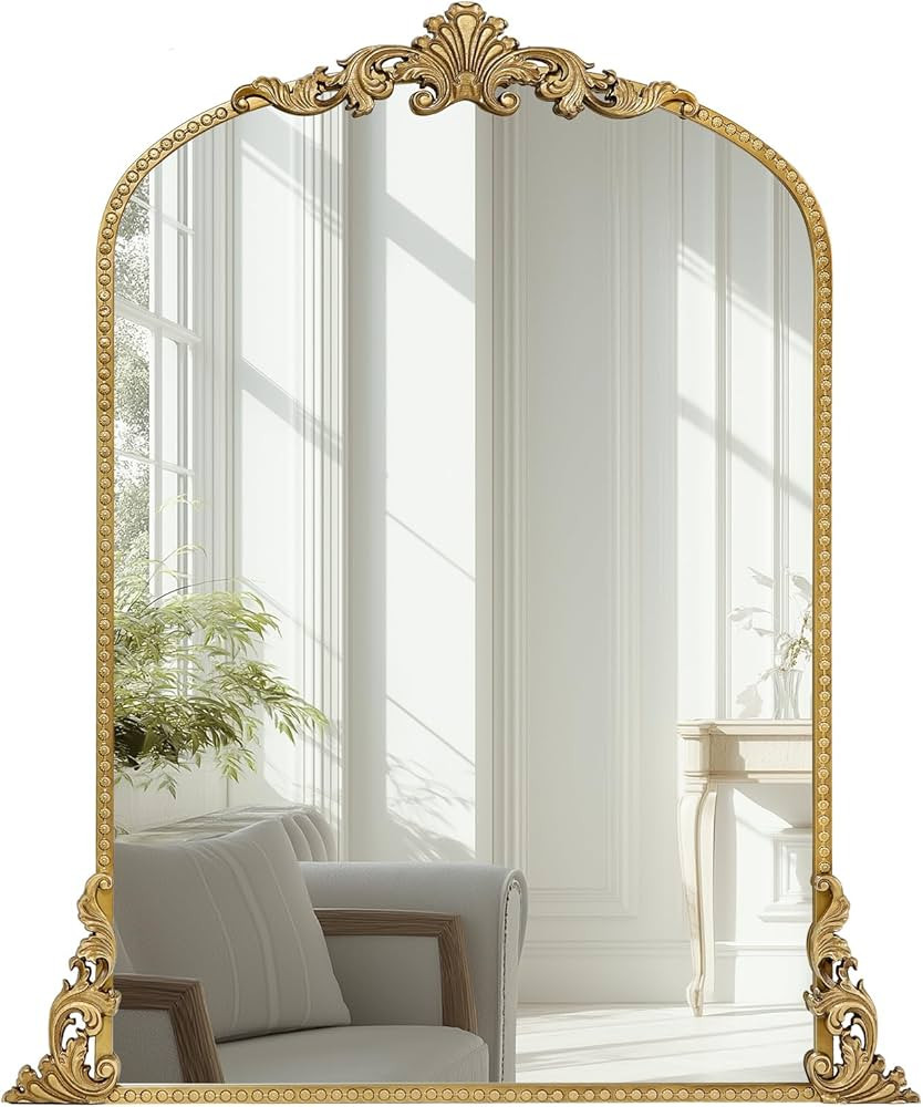 Growsun Vintage Gold Arched Mirror, 24''x36'' Antique Baroque Wall Mirror Decor, Traditional Orna... | Amazon (US)
