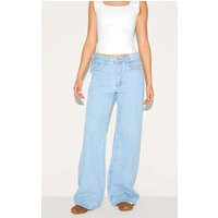 Light Blue Foldover Waist Detail Wide Leg Jean | PrettyLittleThing US