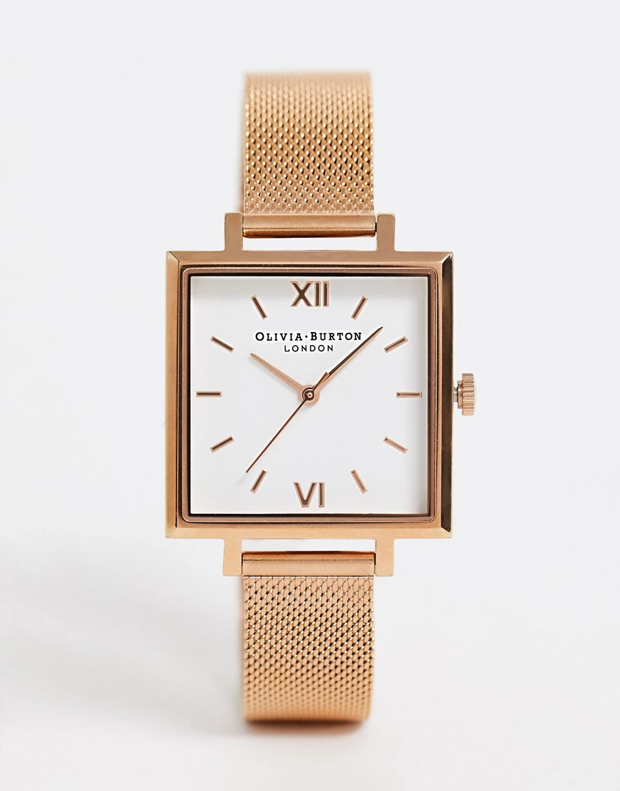 Olivia Burton OB16SS05 Midi square mesh watch in gold | ASOS (Global)