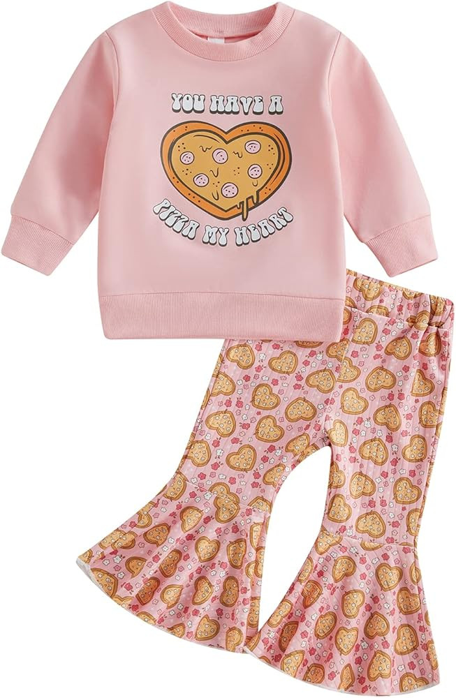 2Pcs Toddler Baby Girls Valentine's Day Outfits Letter Print Sweatshirts Pullover Tops Heart Prin... | Amazon (US)