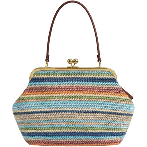 Kiss Lock Purses and Handbags Straw Purse Large Kisslock Bag Kiss-Lock Woven Bag Kiss Clasp Shoul... | Amazon (US)