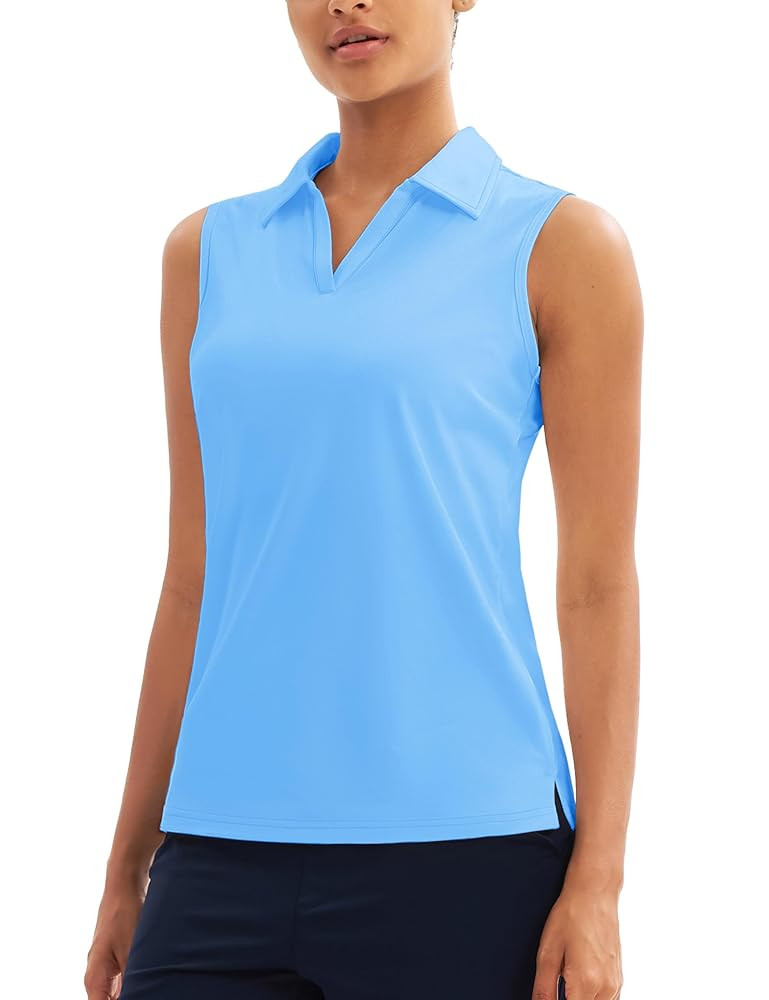 MAGCOMSEN Women's Sleeveless Golf Polo Shirts Collared Tank Tops UPF 50+ V-Neck Quick Dry Workout... | Amazon (US)
