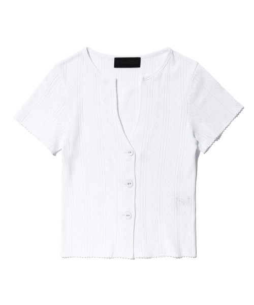 EYELET HALF SLEEVE CARDIGAN WHITE | Musinsa Global