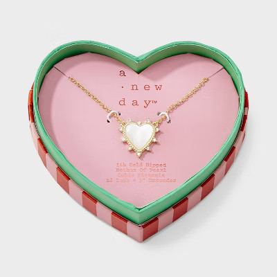 Valentine's Day 14K Gold Dipped Mother of Pearl Heart Pendant Necklace - A New Dayâ„¢ Gold/Iv... | Target