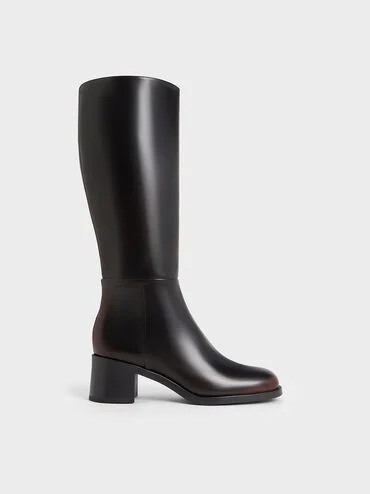 Dark Brown Louise Block-Heel Knee-High Boots | CHARLES & KEITH UK | Charles & Keith UK