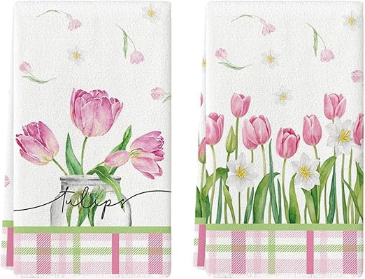 Artoid Mode Tulip Buffalo Plaid Flowers Spring Kitchen Towels Dish Towels, 18x26 Inch Seasonal Fl... | Amazon (US)