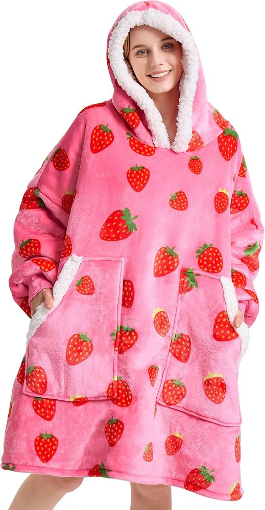 Kipswiza Strawberry Wearable Blanket Hoodie - Soft Cozy Sherpa Fleece Oversized Hooded Blankets S... | Amazon (US)