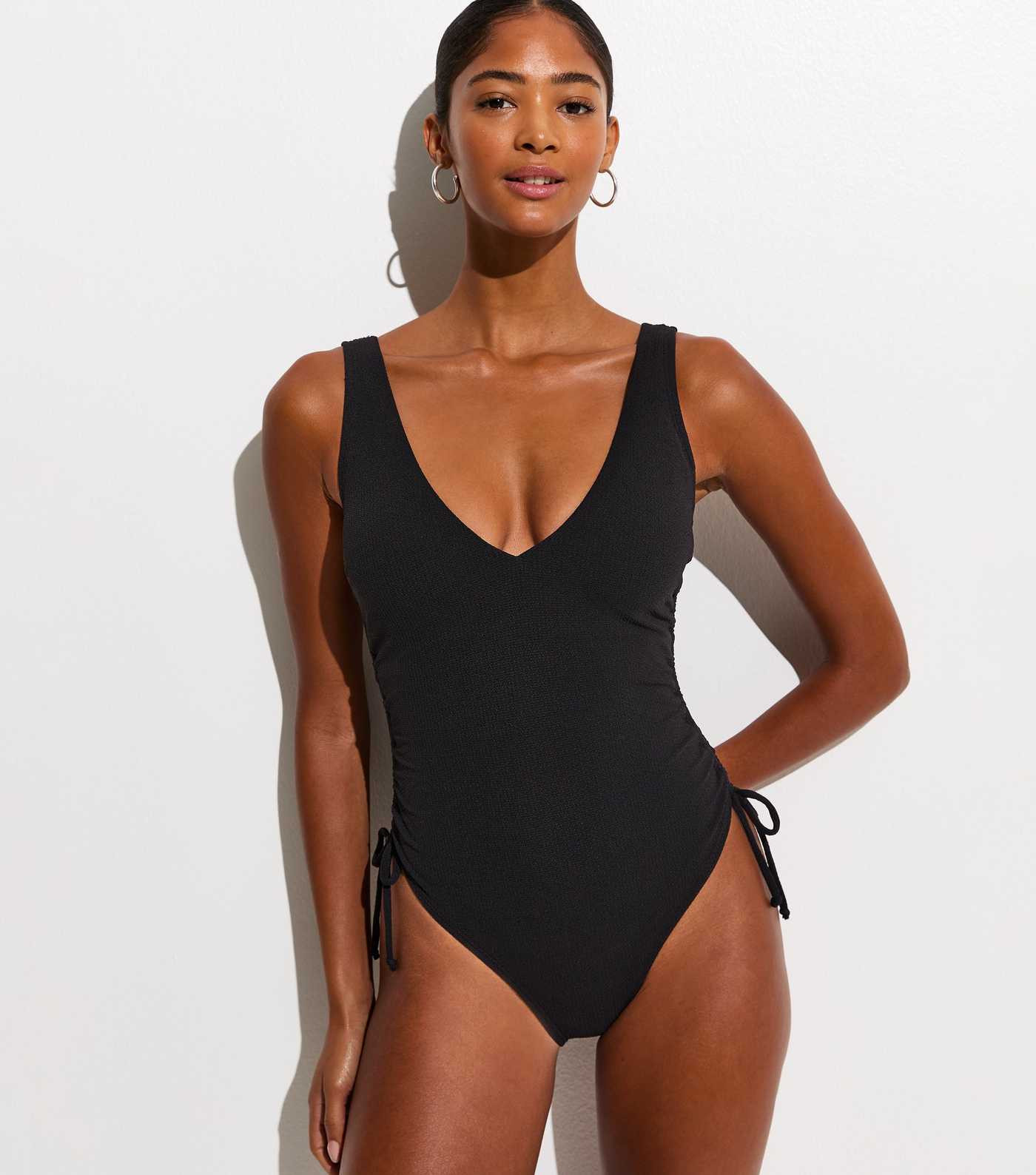 Black Crinkled Ruched Side Swimsuit | New Look | New Look (UK)