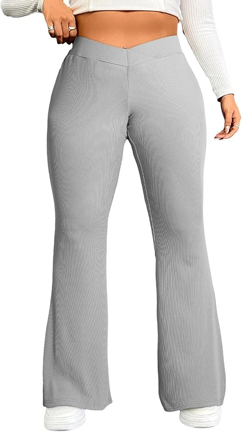 Eytino Plus Size Leggings for Women Elastic High Waisted Crossover Flare Pants Lounge Trousers(1X... | Amazon (US)