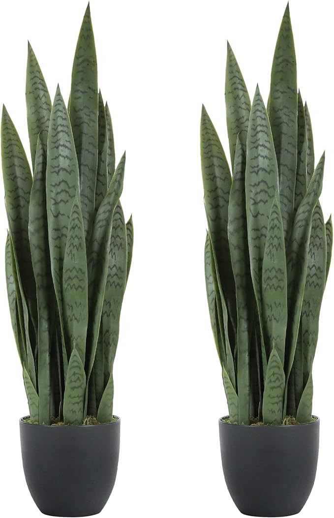 Worth Garden 3ft Artificial Snake Plant Fake Sansevieria Indoor Outdoor, 28 Thick Leaves Lifelike... | Amazon (US)