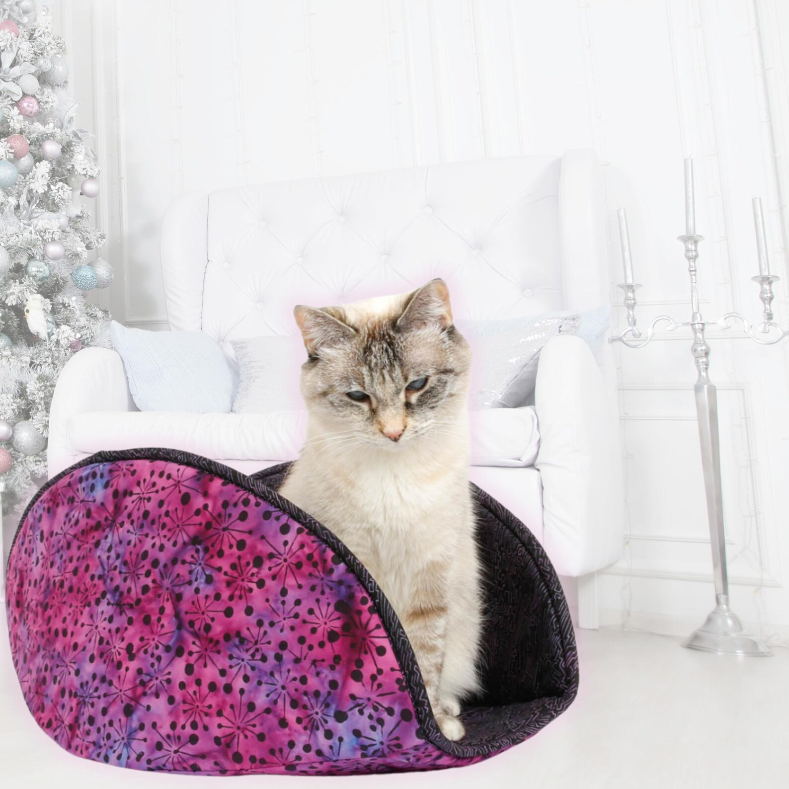 Jumbo Cat Canoe Bed for Big Cats Magenta Purple Pink Floral Batik Cotton Fabric - Etsy | Etsy (US)