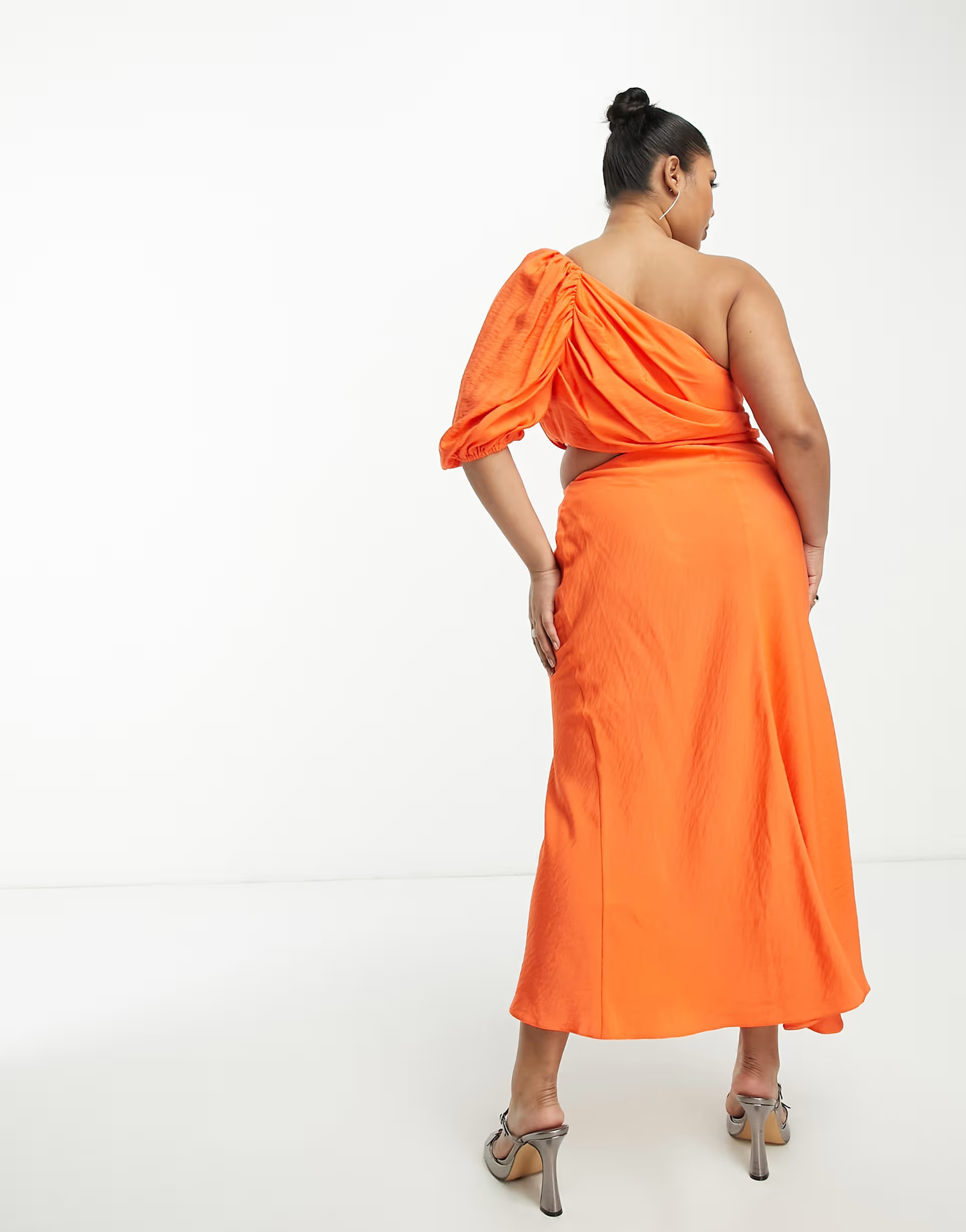 ASOS DESIGN Curve washed one shoulder maxi dress with cut out side waist detail in orange | ASOS (Global)