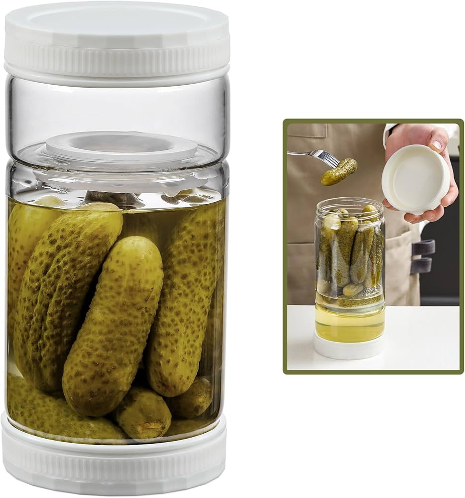 LANDNEOO 1 Pack 36oz Glass Pickle Jar with Strainer Flip, Airtight Olive or Kimchi Hourglass Cont... | Amazon (US)