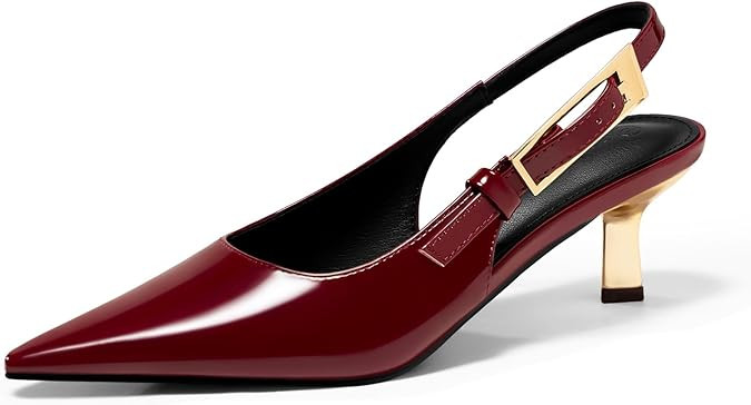 Coutgo Womens Slingback Kitten Heels Closed Pointed Toe Pumps Buckle Strap Wedding Party Dress Sh... | Amazon (US)