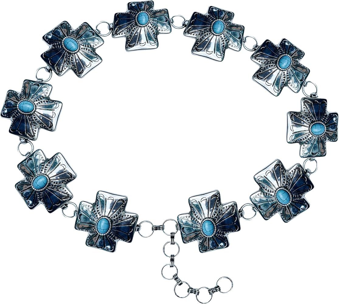 Wonderent Western Cross Turquoise Concho Metal Chain Belt No.40 | Amazon (US)