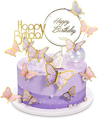 LANGPA 22-Pieces Butterfly Cake Decorations With Happy Birthday Acrylic Cake Toppers for Baby Shower | Amazon (US)