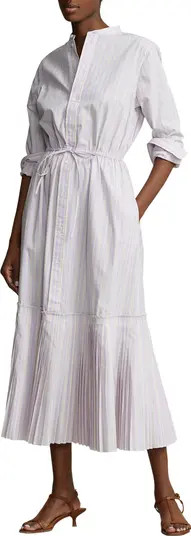 Stripe Pleated Hem Long Sleeve Cotton Blend Shirtdress | Nordstrom