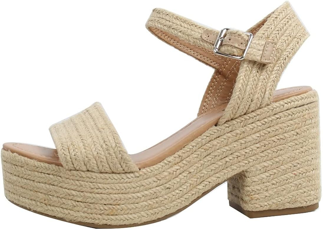 Soda Women's Castle Jute Open Toe Ankle Strap Platform Wedge | Amazon (US)