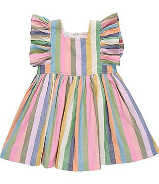 Pink Chicken Girls Cotton Popover Flutter Sleeve Striped Elsie Dress - 4 | Dillard's