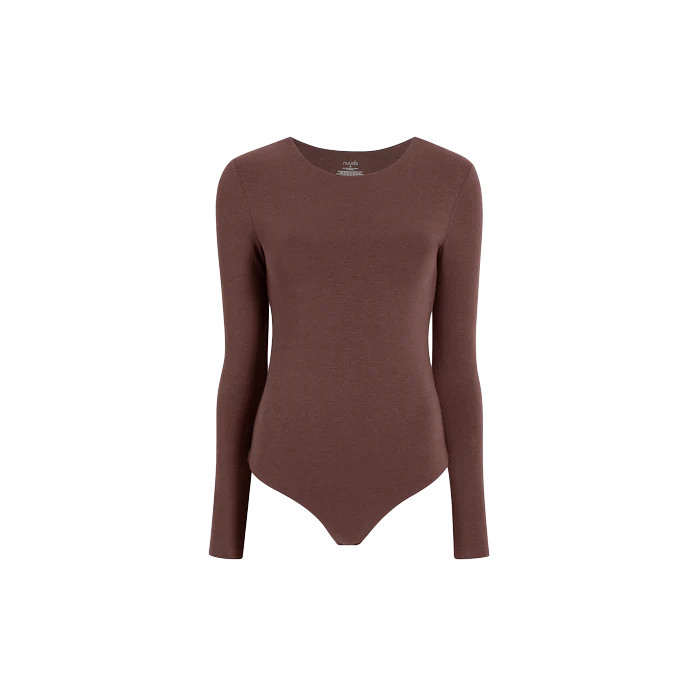 Cotton Stretch Long Sleeve Crewneck Bodysuit | Black | Nuuds US