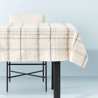 60&#34; x 84&#34; Thin Stripe Plaid Woven Tablecloth Blue/Natural - Hearth &#38; Hand&#8482; with... | Target