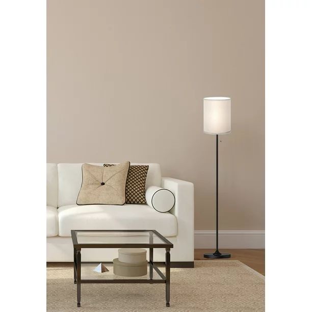 Mainstays 56.5 inch Shaded Floor Lamp with White Fabric Shade, Black Finish | Walmart (US)