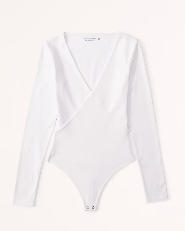 Long-Sleeve Seamed V-Neck Bodysuit | Abercrombie & Fitch (US)