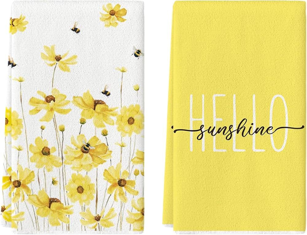 Artoid Mode Yellow Flowers Bee Hello Sunshine Spring Kitchen Towels Dish Towels, 18x26 Inch Summe... | Amazon (US)