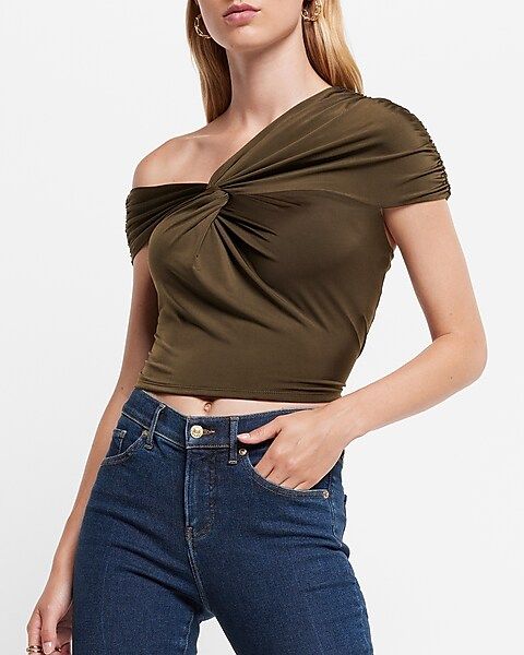 Body Contour Compression Silky Twist One Shoulder Cropped Tee | Express