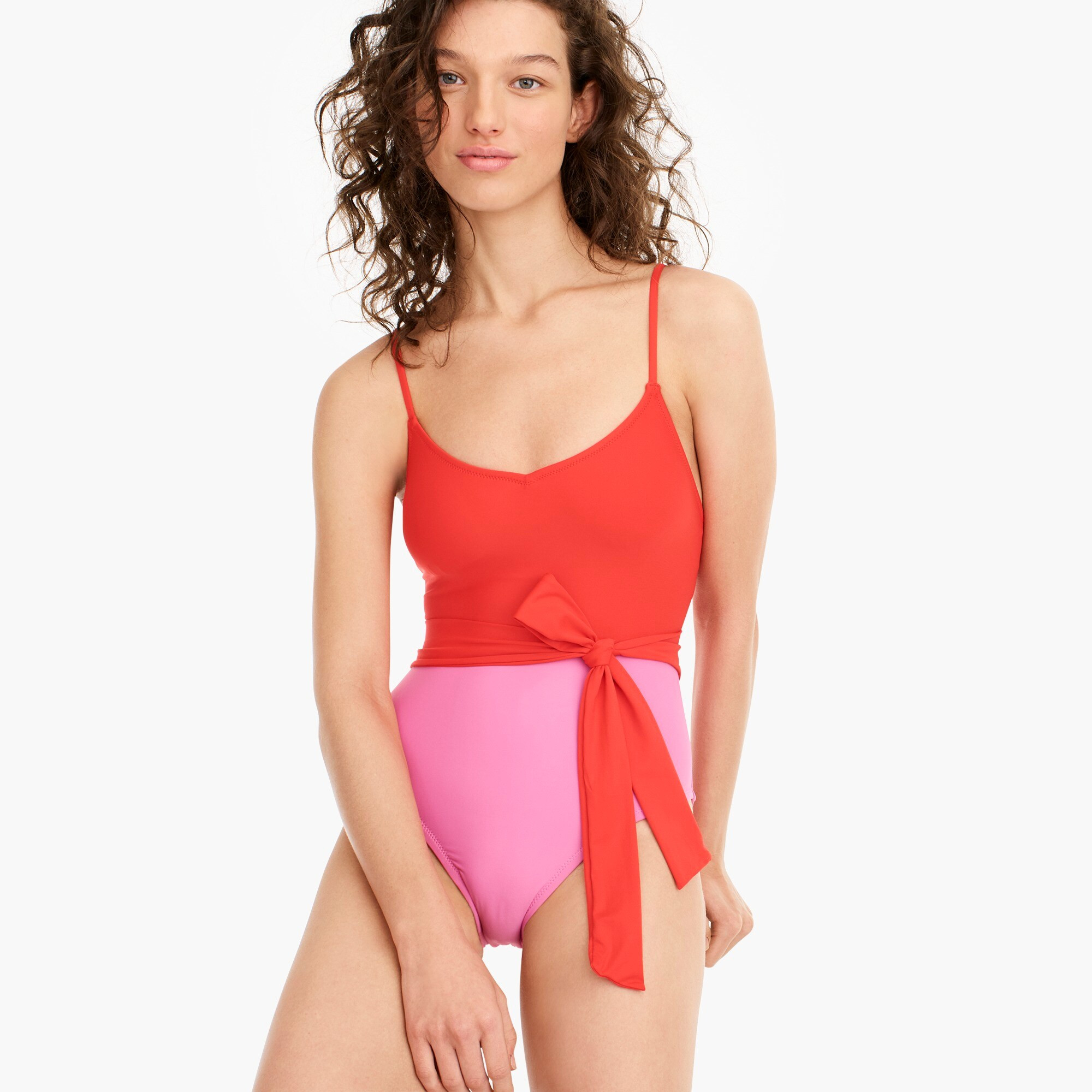 Belted colorblock one-piece swimsuit | J. Crew US