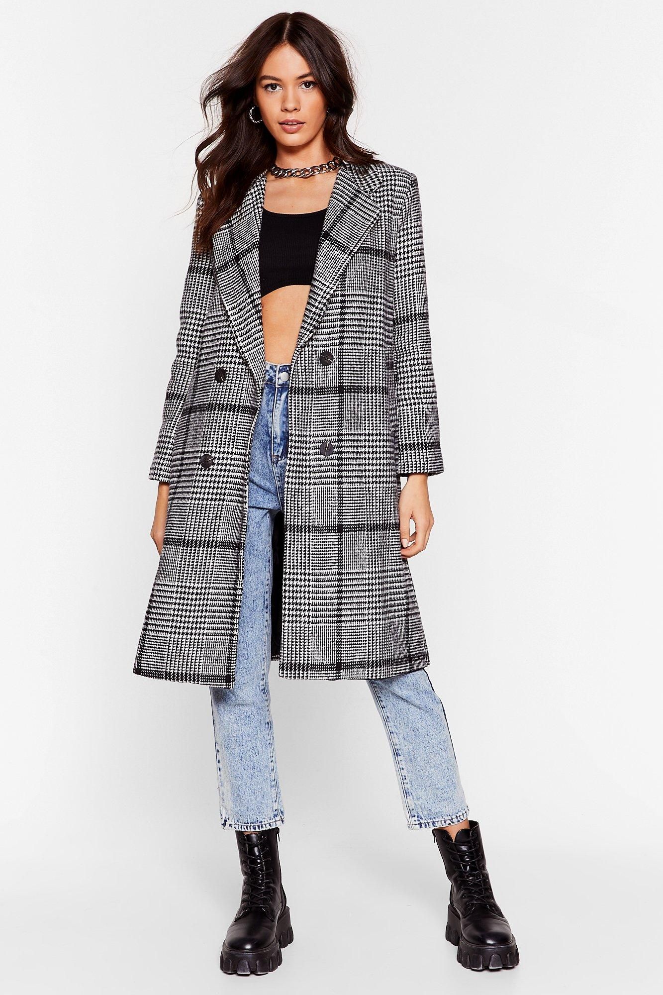 Womens Ask for the Cheque Check Longline Coat - Black | NastyGal (US & CA)