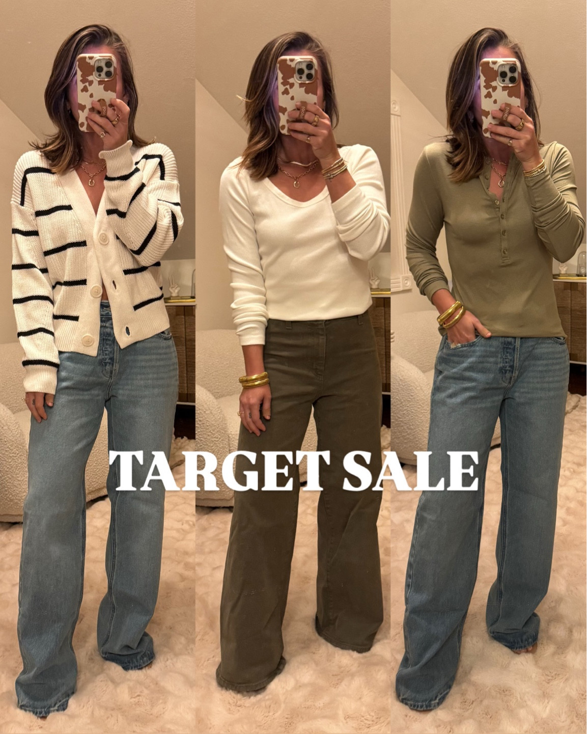 Target sale finds
Blue Jeans size 2 
Stripe cardigan size xs
White long sleeve size small
Green pants size 0
Green Henley long sleeve size xs White long

#target #laurabeverlin #jeans #blackfriday 

#LTKFindsUnder50 #LTKSaleAlert #LTKGiftGuide