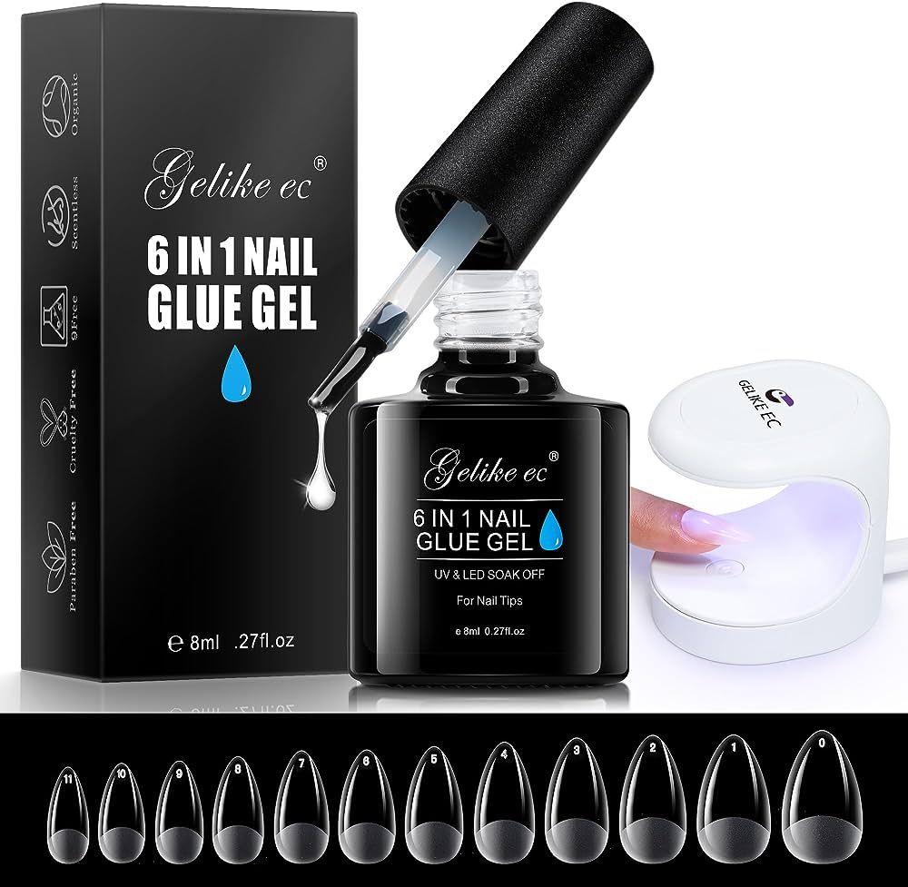 Gelike EC Gel x Nail Kit 6 In 1 Nail Glue Gel with Soft Gel Nail Tips Short Almond 240Pcs and Innova | Amazon (US)